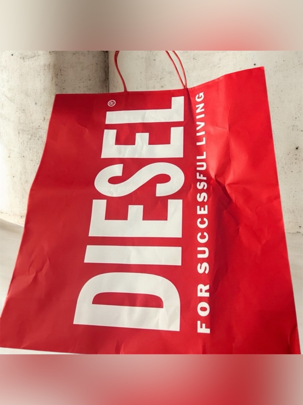Diesel Red Shopping Bag with White Logo